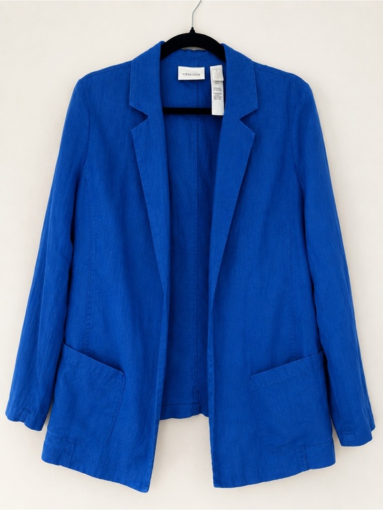 Chico's Jackets & Blazers - Chico’s Cobalt Blue 100% Linen Open Front Blazer Jacket Work Size 1 Medium